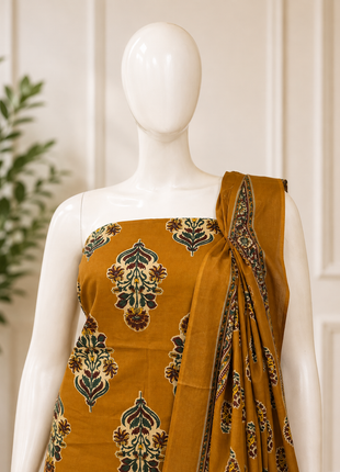 Mustard Yellow Printed Cotton Churidar Material Set
