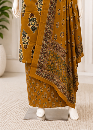 Mustard Yellow Printed Cotton Churidar Material Set