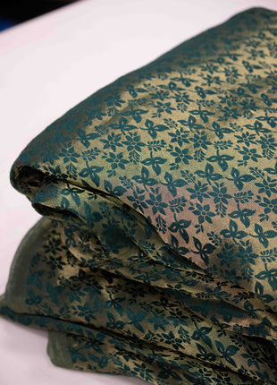 Teal Green Floral Woven Brocade Running Fabric