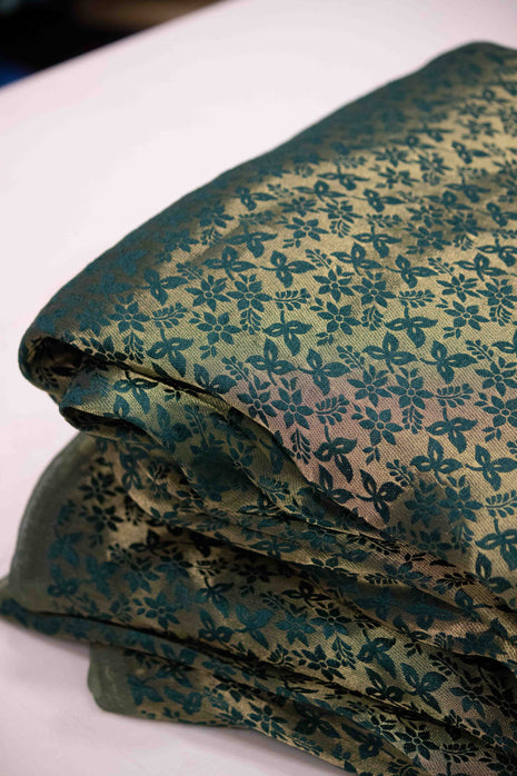 Teal Green Floral Woven Brocade Running Fabric