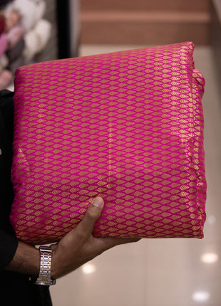 Magenta Pink Gold Brocade Running material